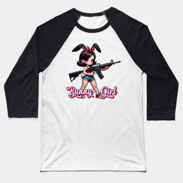 Tactical Bunny Girl Baseball T-Shirt by Rawlifegraphic